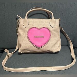 Juicy Couture Love Never Dies Mini Tote bag in tan with a pink heart accent